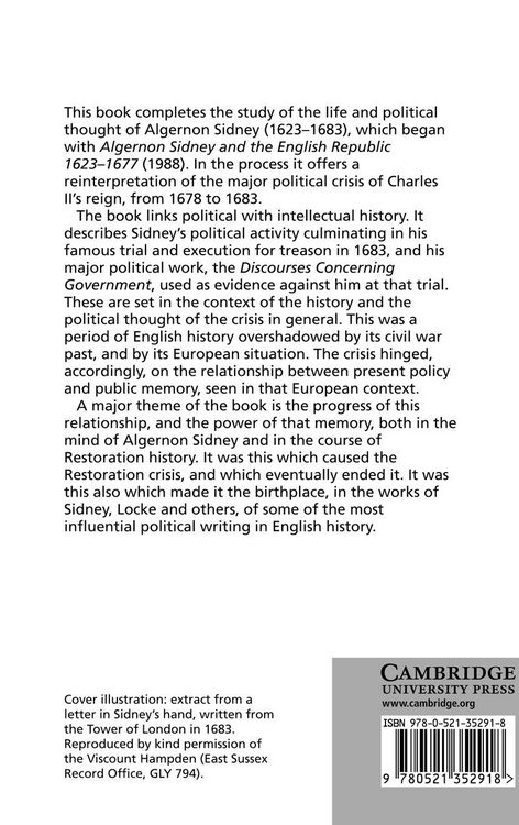 Produktbild: Algernon Sidney and the Restoration Crisis, 1677 1683