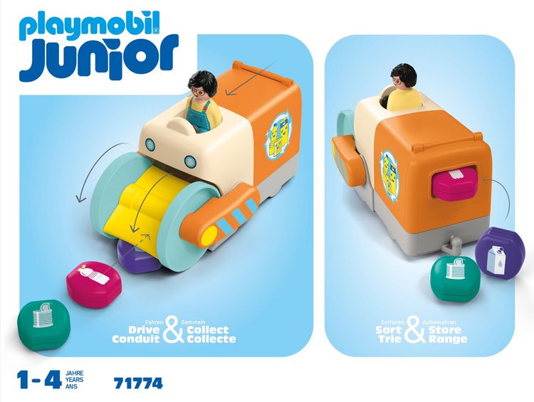 Produktbild: PLAYMOBIL 71774 JUNIOR: Spa&szlig;iges M&uuml;llsammelfahrzeug