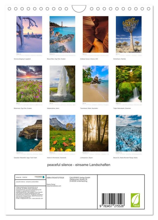 Produktbild: peaceful silence - einsame Landschaften (Wandkalender 2026 DIN A4 hoch), CALVENDO Monatskalender