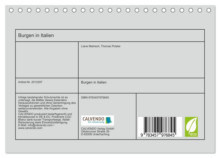 Produktbild: Burgen in Italien (Tischkalender 2026 DIN A5 quer), CALVENDO Monatskalender