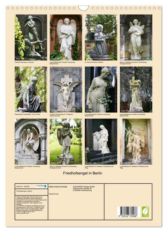 Produktbild: Friedhofsengel in Berlin (Wandkalender 2026 DIN A3 hoch), CALVENDO Monatskalender