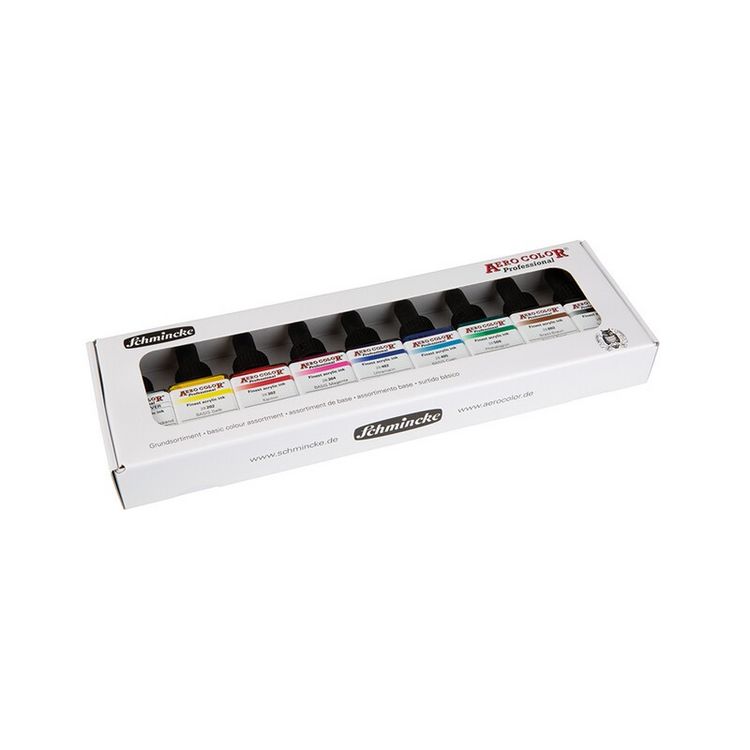 Produktbild: Schmincke Aero Color Professional, Acrylfarbe, Airbrushfarbe, Kartonset, 9 x 28 ml Flaschen