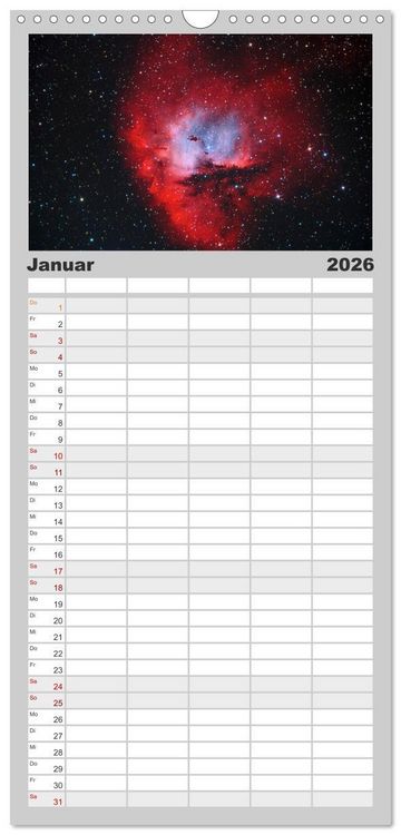 Produktbild: Familienplaner 2026 - Farbiges Weltall mit 5 Spalten (Wandkalender, 21 x 45 cm) CALVENDO