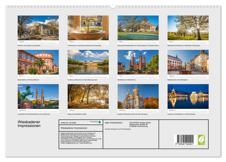 Produktbild: Wiesbadener Impressionen (hochwertiger Premium Wandkalender 2027 DIN A2 quer), Kunstdruck in Hochglanz