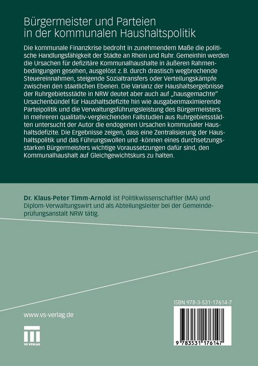 Produktbild: B&uuml;rgermeister und Parteien in der kommunalen Haushaltspolitik