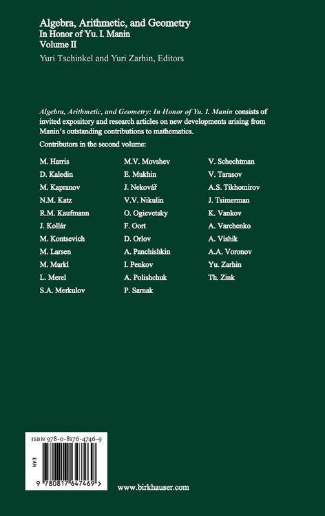 Produktbild: Algebra, Arithmetic, and Geometry