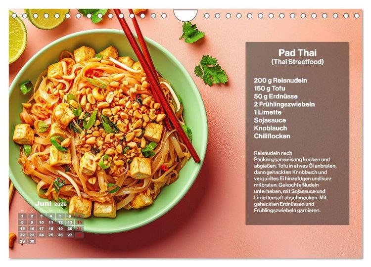 Produktbild: Streetfood Kalender - Einfache Rezepte aus den Stra&szlig;enk&uuml;chen der Welt (Wandkalender 2026 DIN A4 quer), CALVENDO Monatskalender