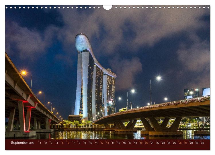 Produktbild: Nachtansichten Singapur City (Wandkalender 2026 DIN A3 quer), CALVENDO Monatskalender
