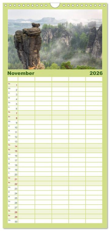 Produktbild: Familienplaner 2026 - Wundersch&ouml;nes Elbsandsteingebirge mit 5 Spalten (Wandkalender, 21 x 45 cm) CALVENDO