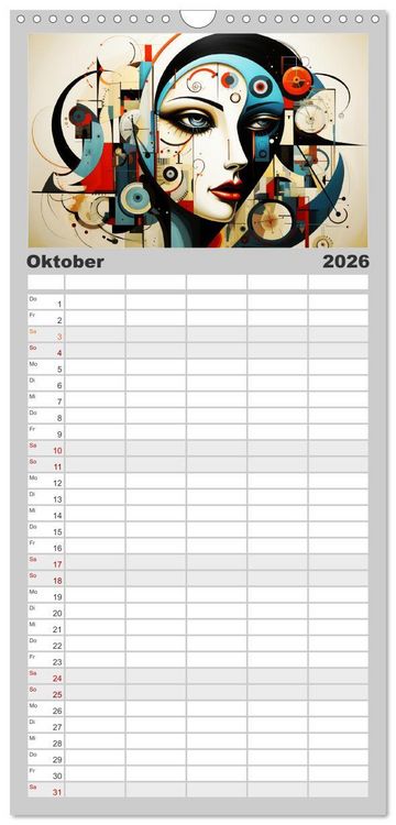 Produktbild: Familienplaner 2026 - Art Deco. Kubismus und surreal inspirierte Collagen mit 5 Spalten (Wandkalender, 21 x 45 cm) CALVENDO