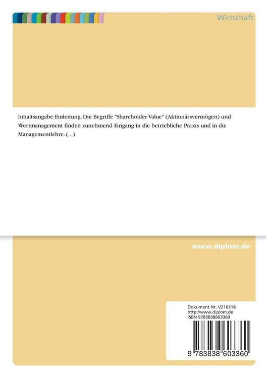 Produktbild: Shareholder Value als Instrument der strategischen Unternehmensf&uuml;hrung
