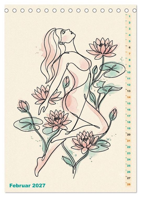 Produktbild: Bl&uuml;tenhauch und Silhouette - Line Art trifft Aquarell (Tischkalender 2027 DIN A5 hoch), CALVENDO Monatskalender