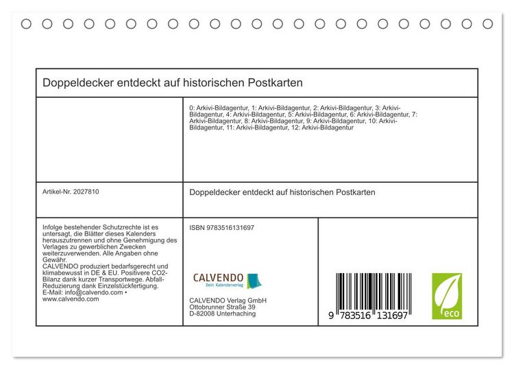 Produktbild: Doppeldecker entdeckt auf historischen Postkarten (Tischkalender 2026 DIN A5 quer), CALVENDO Monatskalender