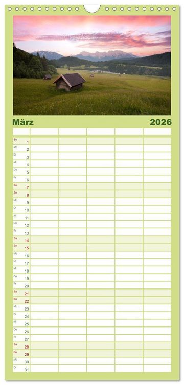 Produktbild: Familienplaner 2026 - Verzauberte Bergwelten mit 5 Spalten (Wandkalender, 21 x 45 cm) CALVENDO