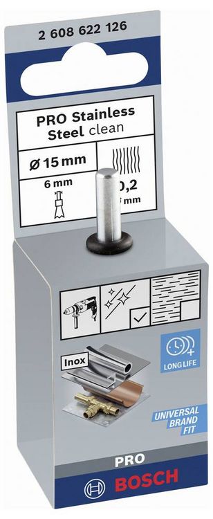 Produktbild: Bosch Accessories Pinselb&uuml;rste, gewellt, rostfrei, 0,2 mm, 15 mm, 4500 U/ min Schaft-&Oslash; 6 mm 2608622126 1 St.