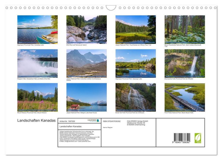 Produktbild: Landschaften Kanadas (Wandkalender 2026 DIN A3 quer), CALVENDO Monatskalender