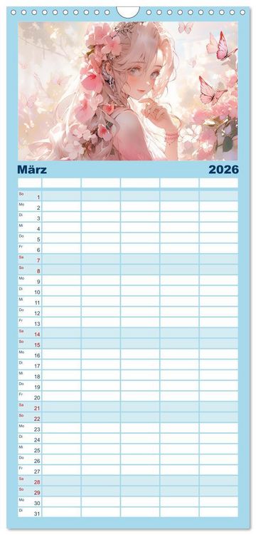 Produktbild: Familienplaner 2026 - Der M&auml;dchen-Kalender mit 5 Spalten (Wandkalender, 21 x 45 cm) CALVENDO