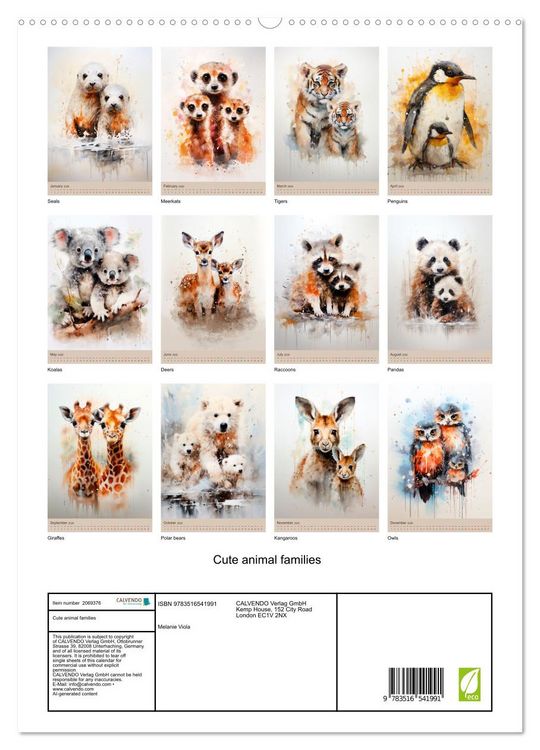 Produktbild: Cute animal families (High Quality Premium Wall Calendar 2026 DIN A2 portrait),CALVENDO 12 Month Wall Calendar