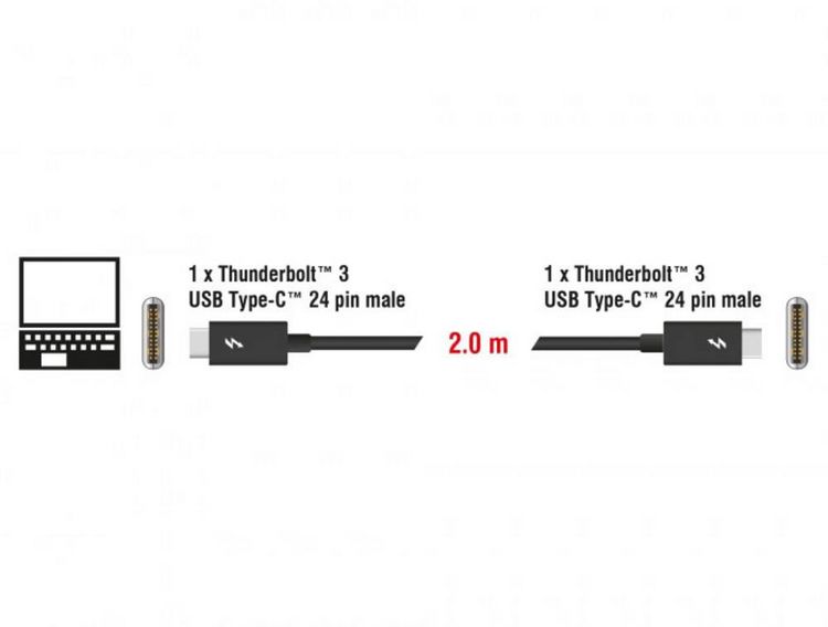 Produktbild: Delock Thunderbolt Anschlusskabel Thunderbolt&trade; (USB-C&reg;) Stecker, Thunderbolt&trade; (USB-C&reg;) Stecker 2.00 m Schwarz 84847 Thunderbolt&trade;-Kabel