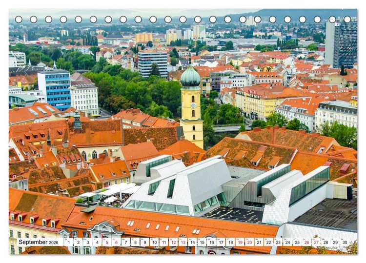 Produktbild: Graz - Ausblick auf die Dachlandschaft (Tischkalender 2026 DIN A5 quer), CALVENDO Monatskalender
