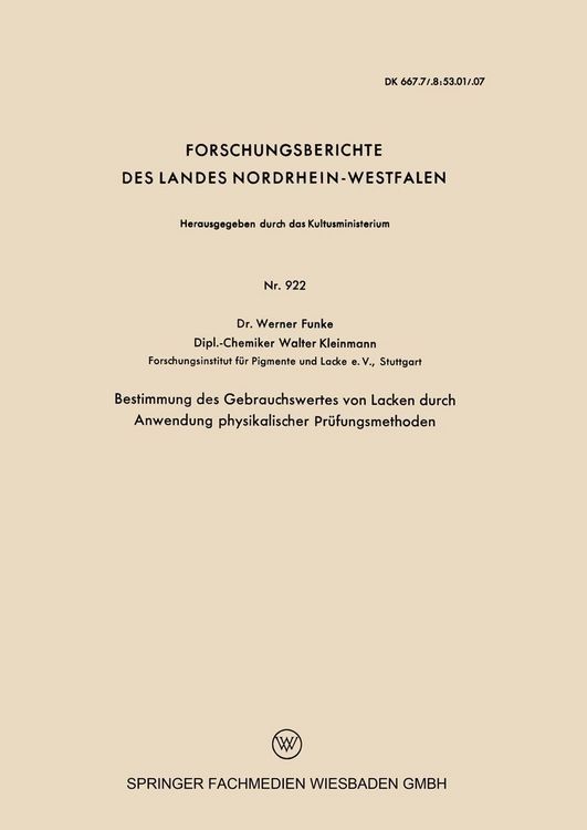 Produktbild: Bestimmung des Gebrauchswertes von Lacken durch Anwendung physikalischer Pr&uuml;fungsmethoden
