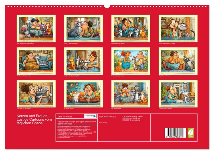 Produktbild: Katzen und Frauen. Lustige Cartoons vom t&auml;glichen Chaos (hochwertiger Premium Wandkalender 2026 DIN A2 quer), Kunstdruck in Hochglanz