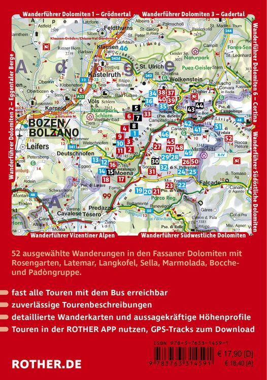 Produktbild: ROTHER Wanderf&uuml;hrer Dolomiten - Fassatal. 52 Touren &ndash; mit Rosengarten, Langkofel, Sella und Marmolada