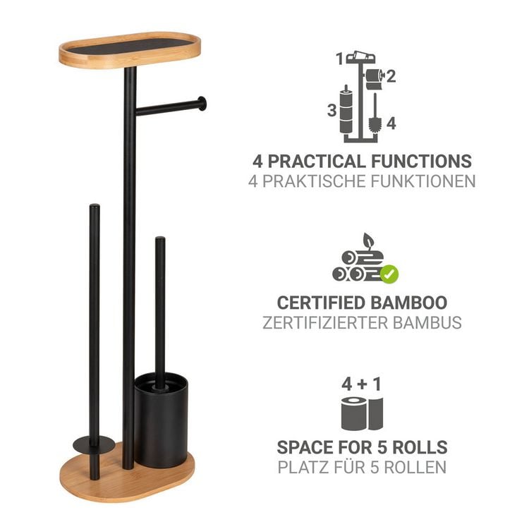 Produktbild: Stand WC-Garnitur Mod. Pomarolo, bambus, stahl, natur/schwarz, 25x70,5x17 cm, mit gro&szlig;er