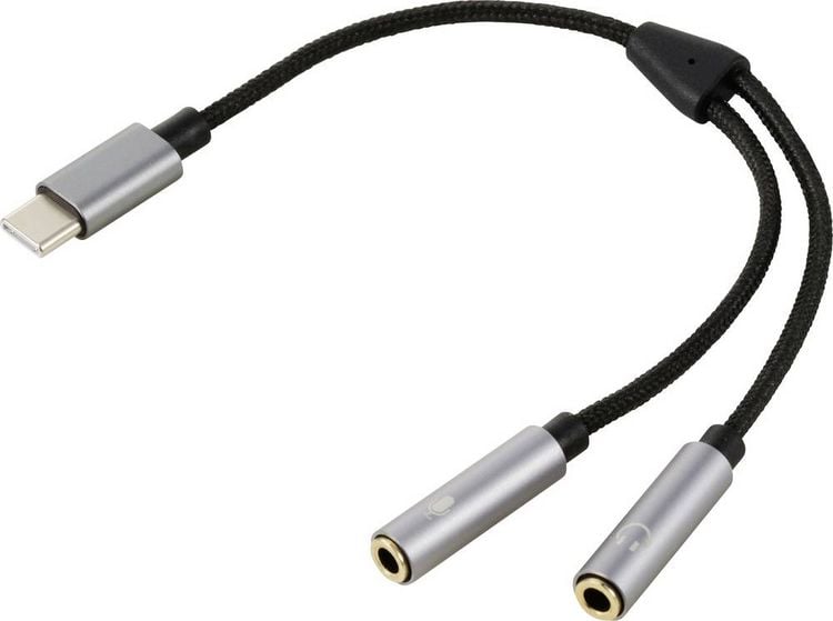 Produktbild: Renkforce USB-C&reg;, Audio Adapterkabel [1x USB-C&reg; Stecker - 2x 3.5 mm-Buchse] 20cm