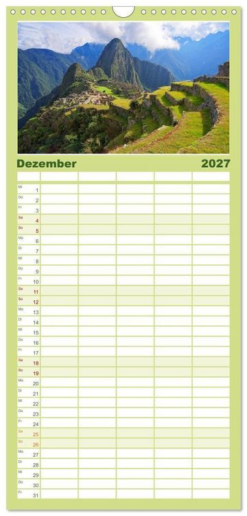 Produktbild: Familienplaner 2027 - Bekanntes und Unbekanntes Peru mit 5 Spalten (Wandkalender, 21 x 45 cm) CALVENDO