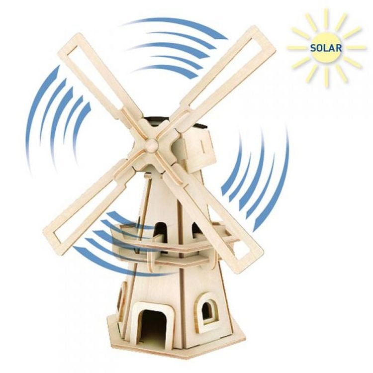 Produktbild: PEBARO 834/1 - Solar Holzbausatz Windm&uuml;hle, 34-teilig, Holzkonstruktion mit solarangetriebenem Windrad