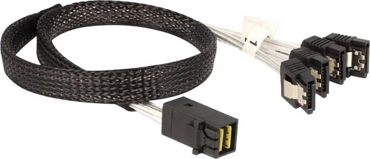 Produktbild: Delock Festplatten Anschlusskabel [1x Mini-SAS-Buchse (SFF-8643) - 4x SATA-Stecker 7pol.] 0.50 m Schwarz