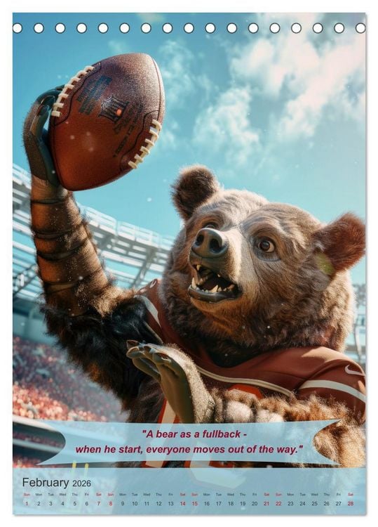 Produktbild: American football with funny animals (Desk Calendar 2026 DIN A5 portrait), CALVENDO 12 Month DeskCalendar