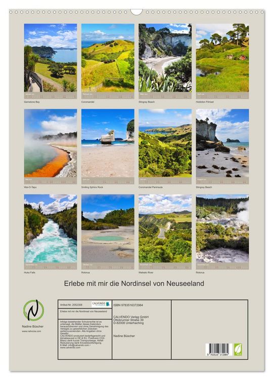 Produktbild: Erlebe mit mir die Nordinsel von Neuseeland (Wandkalender 2026 DIN A2 hoch), CALVENDO Monatskalender