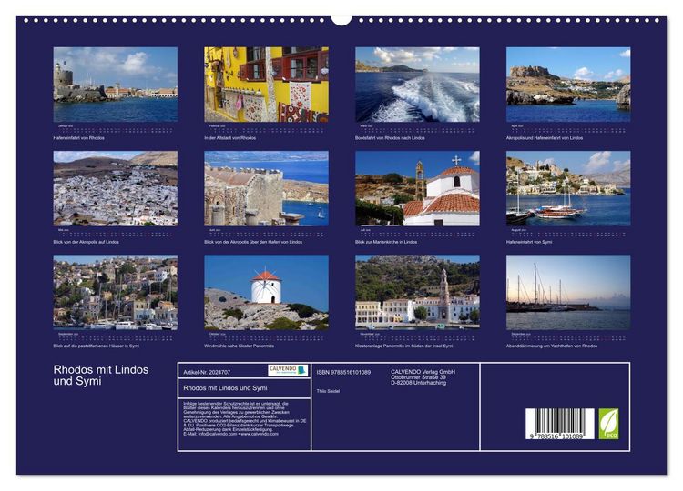 Produktbild: Rhodos mit Lindos und Symi (hochwertiger Premium Wandkalender 2026 DIN A2 quer), Kunstdruck in Hochglanz