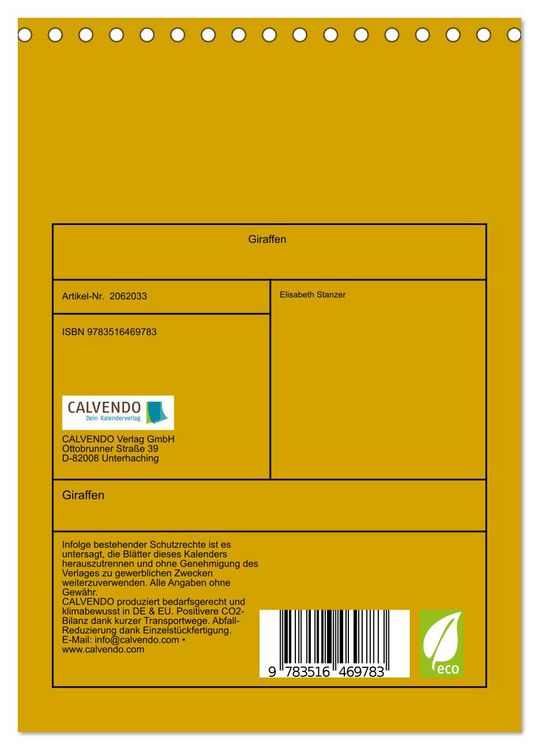 Produktbild: Giraffen (Tischkalender 2026 DIN A5 hoch), CALVENDO Monatskalender