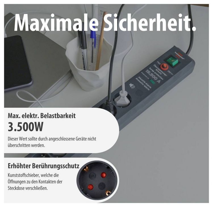 Produktbild: Brennenstuhl 1159540376 &Uuml;berspannungsschutz-Steckdosenleiste 6fach Anthrazit Schutzkontakt 1 St.