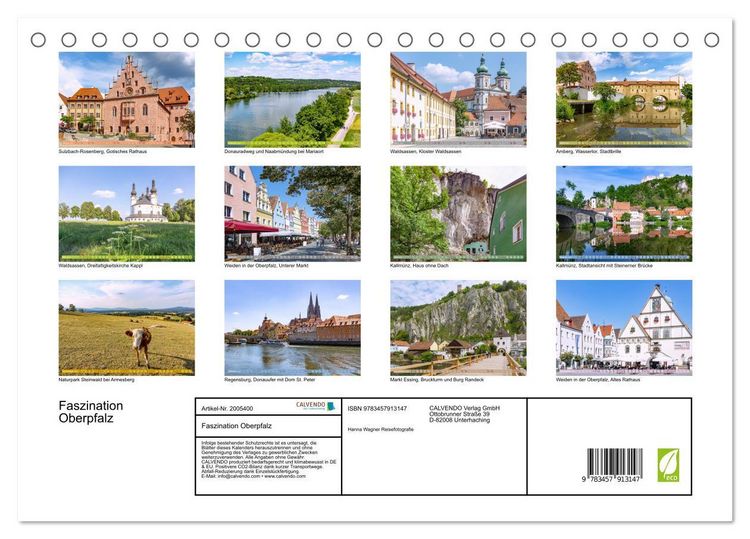 Produktbild: Faszination Oberpfalz (Tischkalender 2026 DIN A5 quer), CALVENDO Monatskalender
