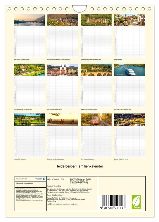 Produktbild: Heidelberger Familienkalender (Wandkalender 2026 DIN A4 hoch), CALVENDO Monatskalender