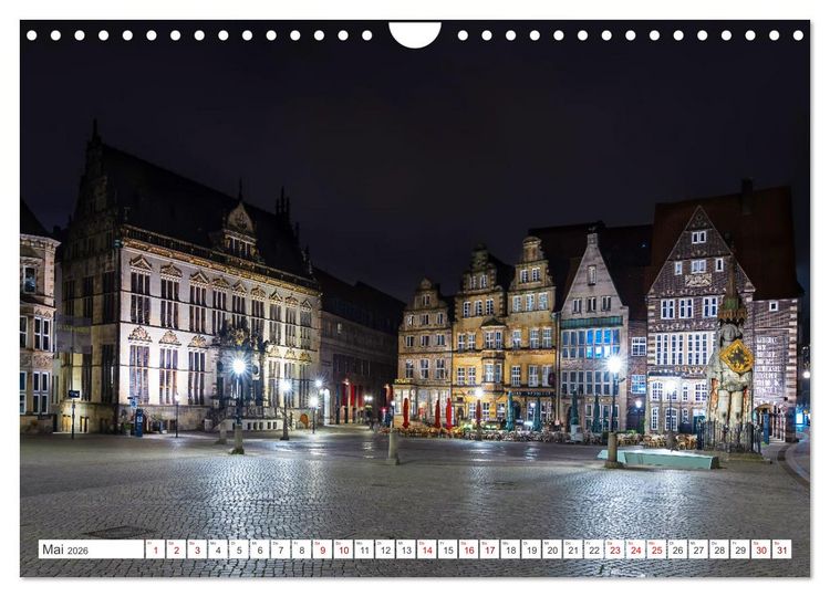 Produktbild: Bremen und Bremerhaven - Nachtaufnahmen (Wandkalender 2026 DIN A4 quer), CALVENDO Monatskalender