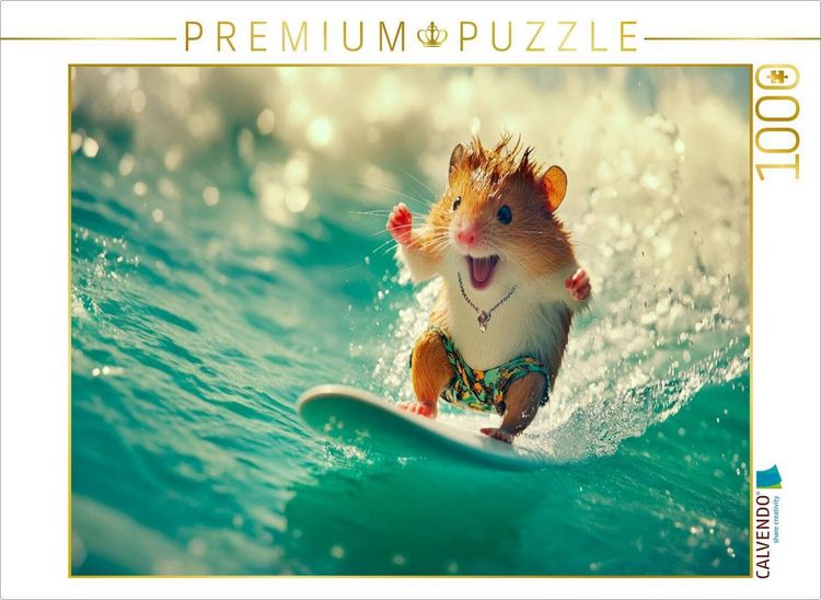 Produktbild: CALVENDO Puzzle Cooler Wellenreiter mit Pf&ouml;tchen | 1000 Teile Lege-Gr&ouml;&szlig;e 64x48cm Foto-Puzzle f&uuml;r gl&uuml;ckliche Stunden