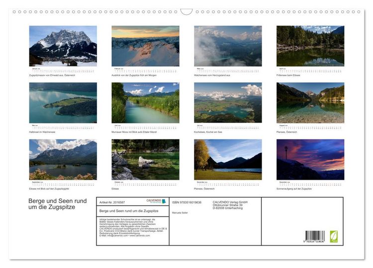 Produktbild: Berge und Seen rund um die Zugspitze (Wandkalender 2026 DIN A2 quer), CALVENDO Monatskalender