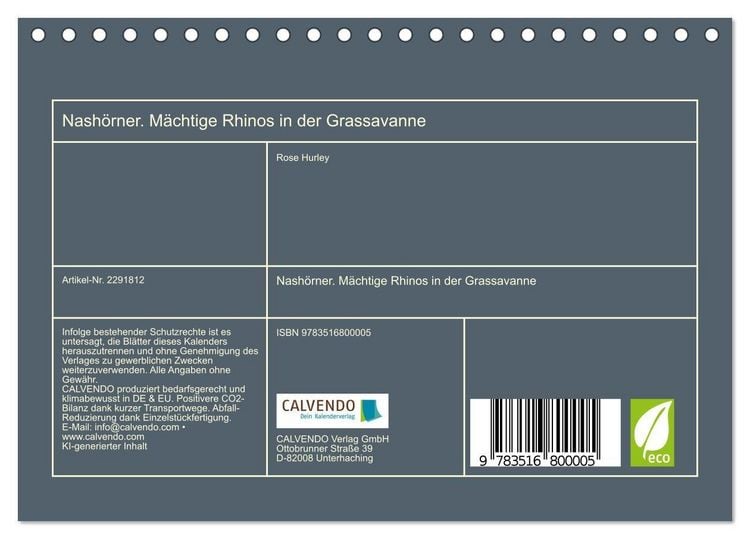 Produktbild: Nash&ouml;rner. M&auml;chtige Rhinos in der Grassavanne (Tischkalender 2027 DIN A5 quer), CALVENDO Monatskalender