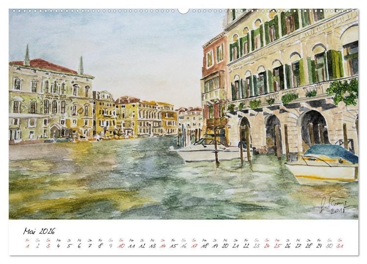 Produktbild: Venedig in stillen Aquarellen (hochwertiger Premium Wandkalender 2026 DIN A2 quer), Kunstdruck in Hochglanz