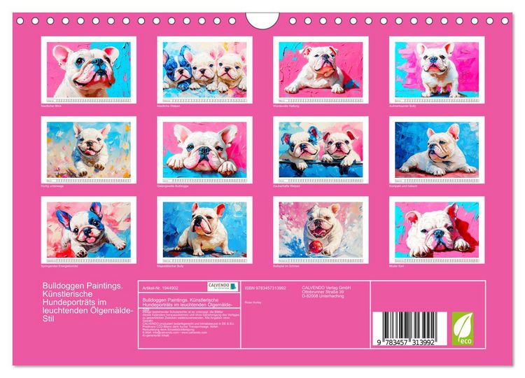 Produktbild: Bulldoggen Paintings. K&uuml;nstlerische Hundeportr&auml;ts im leuchtenden &Ouml;lgem&auml;lde-Stil (Wandkalender 2026 DIN A4 quer), CALVENDO Monatskalender