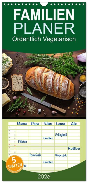 Produktbild: Familienplaner 2026 - Ordentlich Vegetarisch mit 5 Spalten (Wandkalender, 21 x 45 cm) CALVENDO