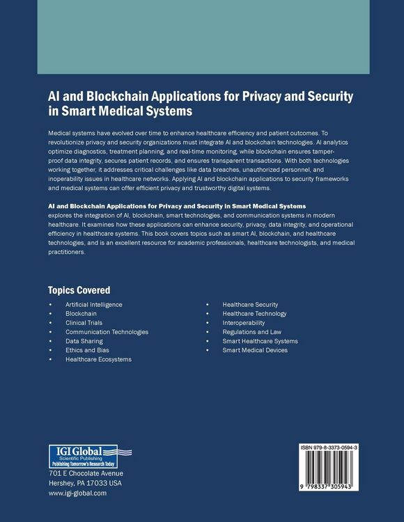 Produktbild: AI and Blockchain Applications for Privacy and Security in Smart Medical Systems