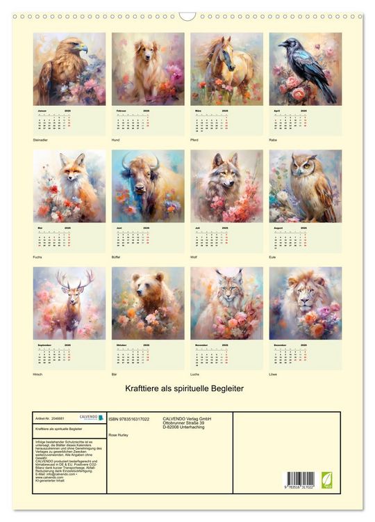 Produktbild: Krafttiere als spirituelle Begleiter (Wandkalender 2026 DIN A2 hoch), CALVENDO Monatskalender