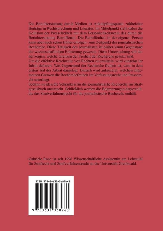 Produktbild: Grenzen der journalistischen Recherche im Strafrecht und Strafverfahrensrecht