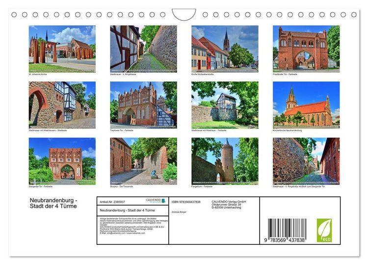 Produktbild: Neubrandenburg - Stadt der 4 T&uuml;rme (Wandkalender 2027 DIN A4 quer), CALVENDO Monatskalender